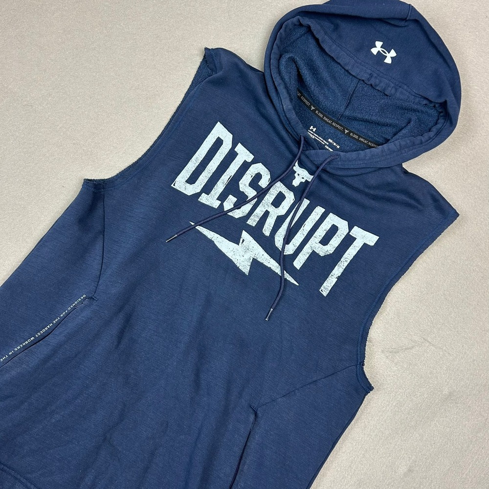 Under Armour Project Rock Disrupt Sleeveless Hoodie Mens Medium Navy Blue